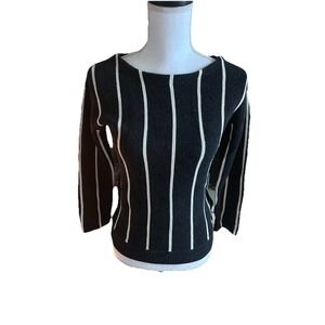 Banana Republic Weighted Knit Striped Charcoal Off White Sweater Soft Wool Blend